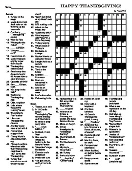 15 X 15 Thanksgiving Crossword Puzzle By Frank Virzi TpT