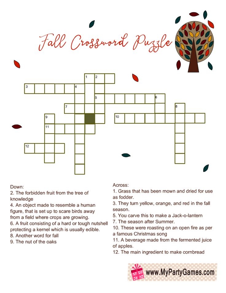 4 Free Printable Fall Crossword Puzzles