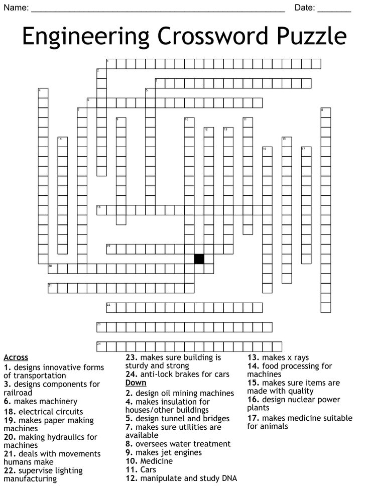 A 24 Question Printable Engineering Crossword Puzzle With Answer Key 
