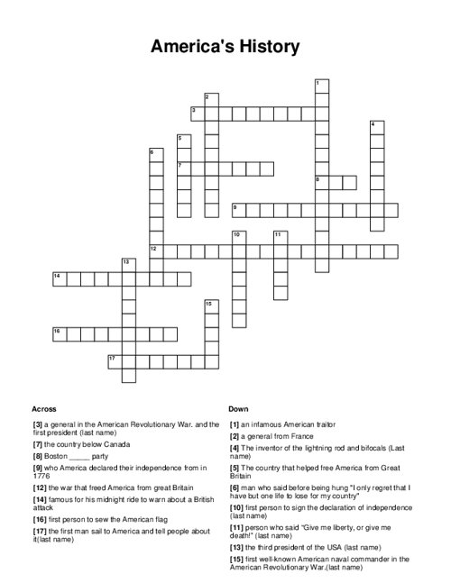 America 39 s History Crossword Puzzle