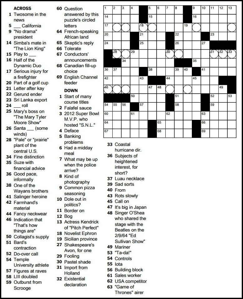 Answers To Today 39 s Nyt Crossword Puzzle Ny Times Sunday Cros