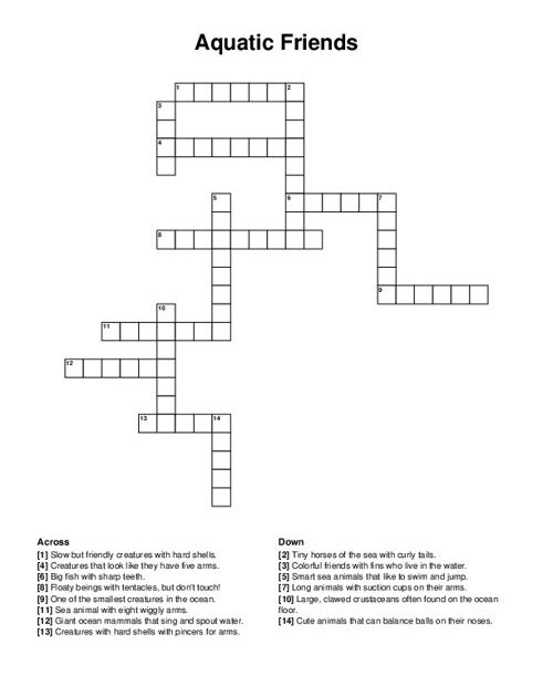 Aquatic Friends Crossword Puzzle