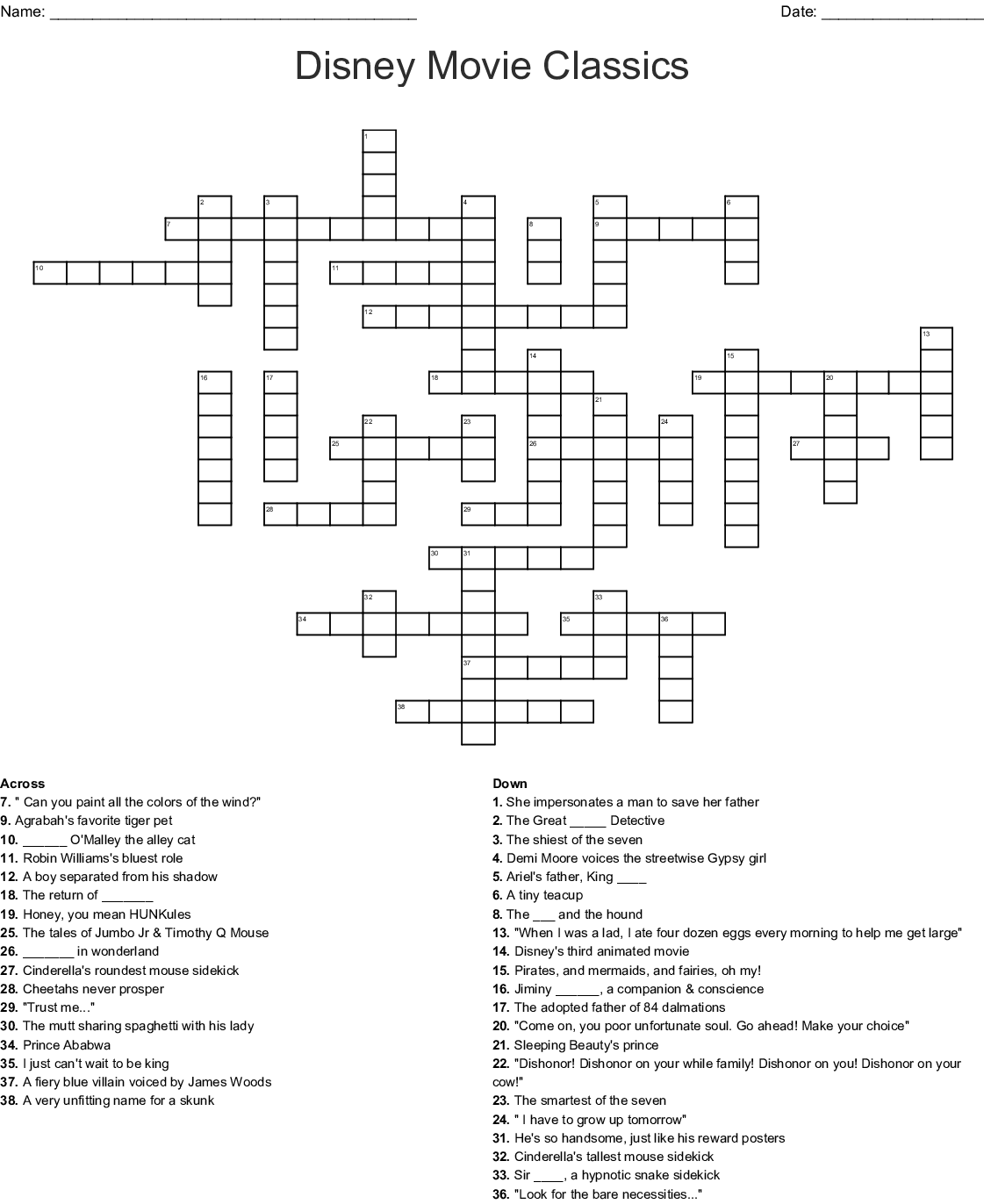 Array Printable Crossword Puzzles Bingo Cards Forms
