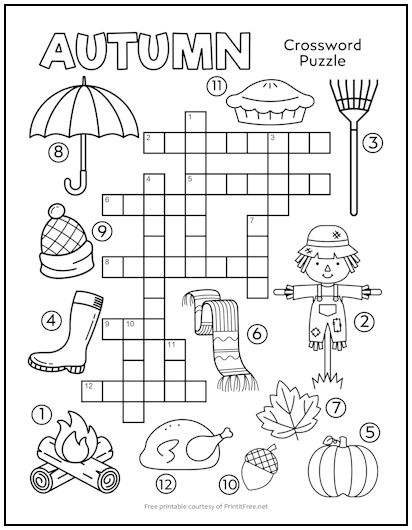 Autumn Crossword Puzzle For Kids Print It Free