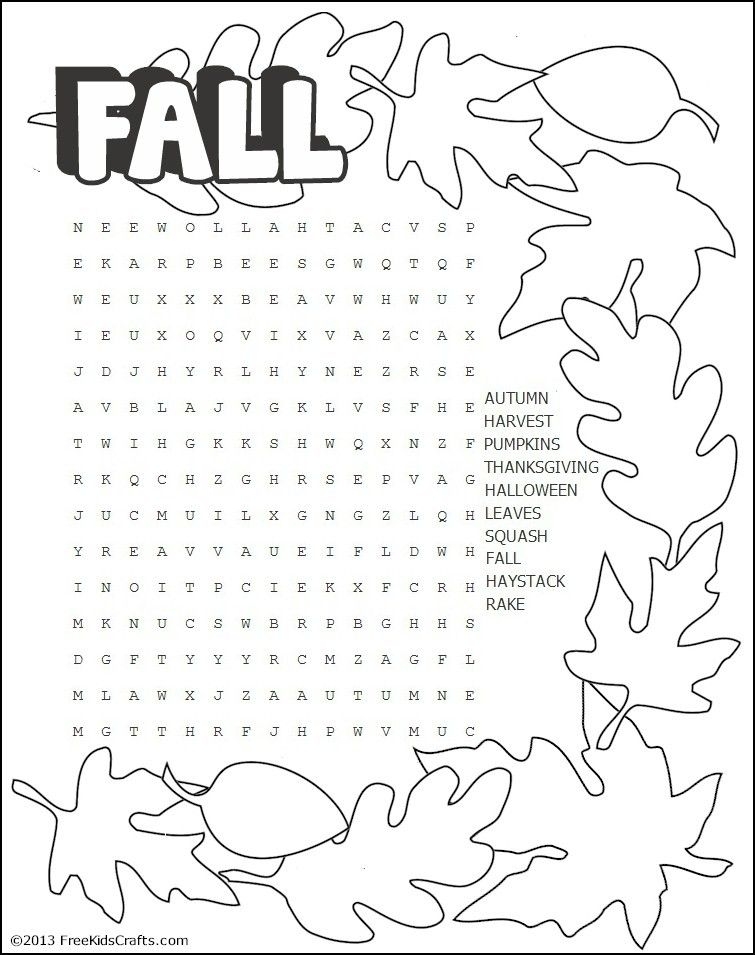 Autumn Crossword Puzzle Printable Printable Yearly Calendar