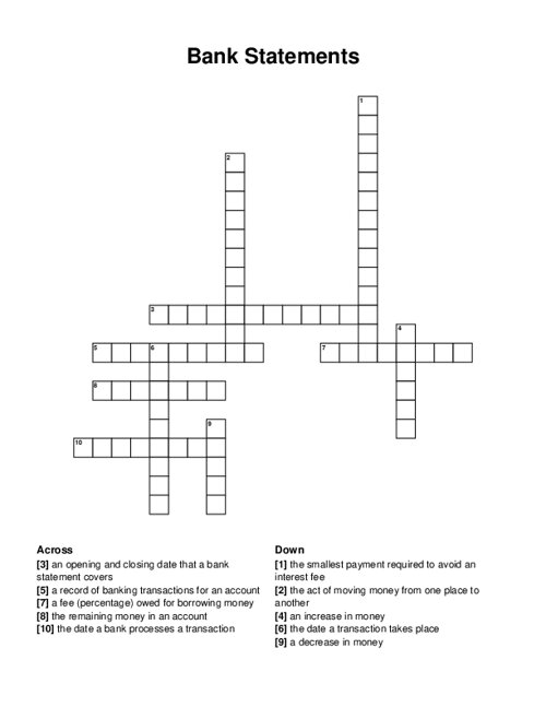 Bank Statements Crossword Puzzle