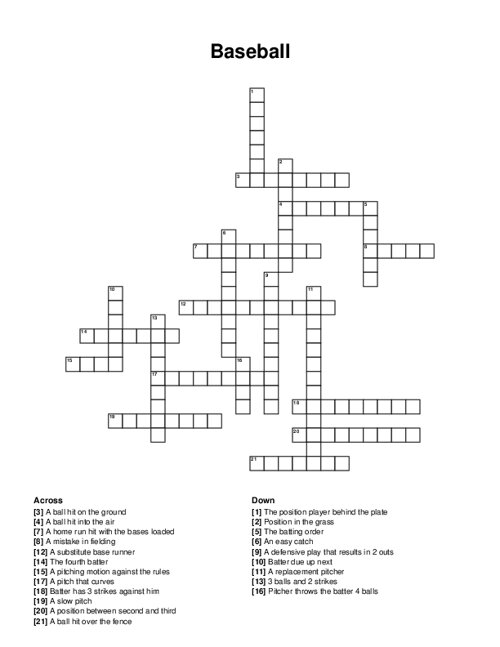 Baseball Crossword Puzzle