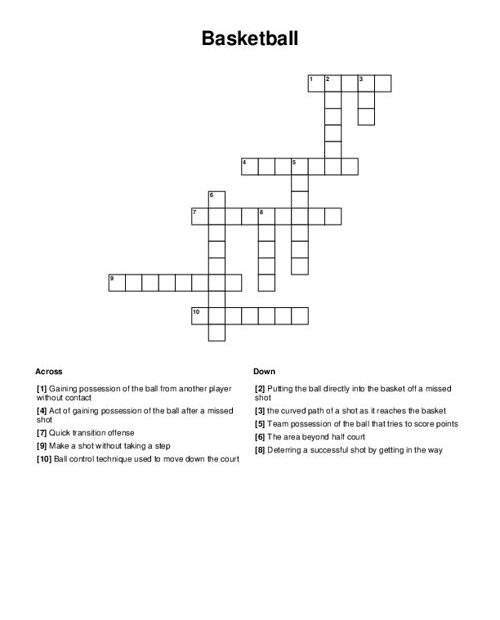 Basketball Crossword Puzzle