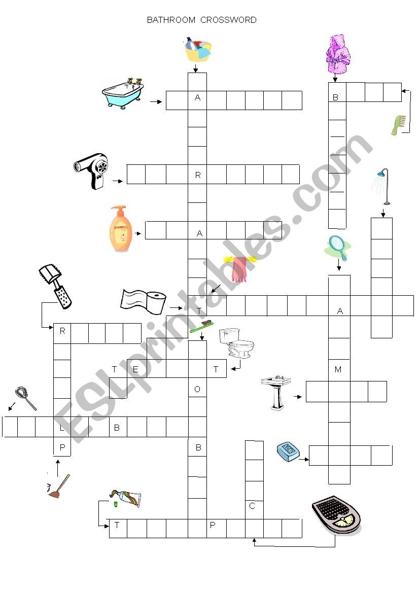 BATHROOM CROSSWORD ESL Worksheet By Kalanit