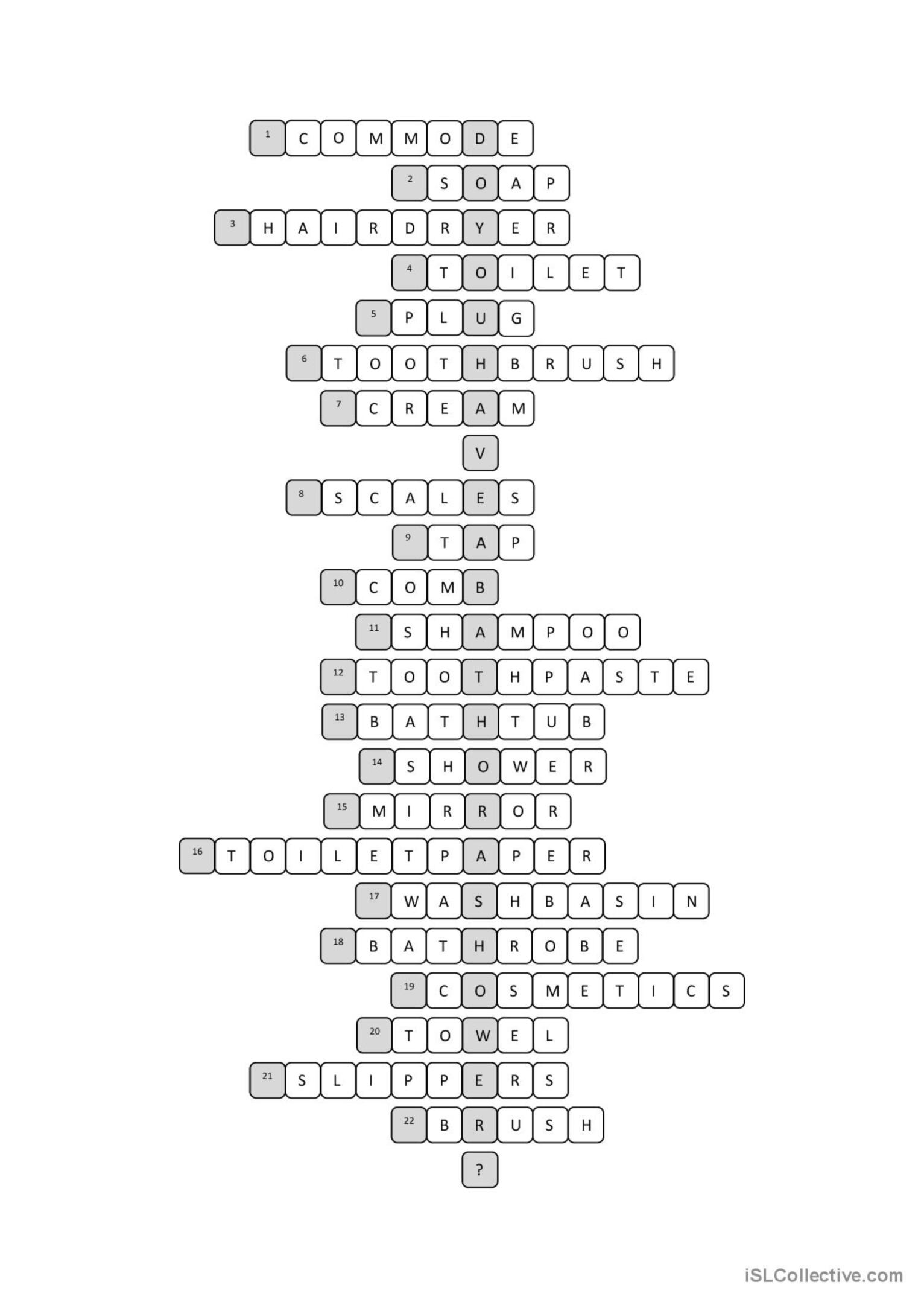 Bathroom Crossword Puzzle Crossword English ESL Worksheets Pdf Doc