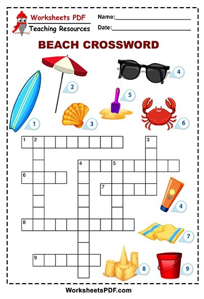 Beach Crossword Download PDF Free Worksheets PDF
