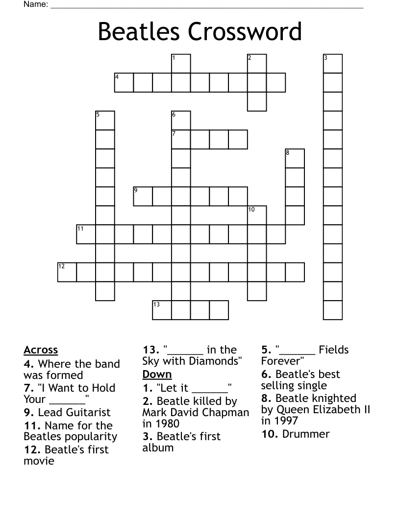 Beatles Crossword Puzzles Printable Printable Word Searches