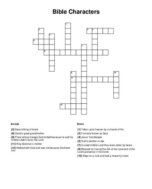 Bible Characters Crossword Puzzle
