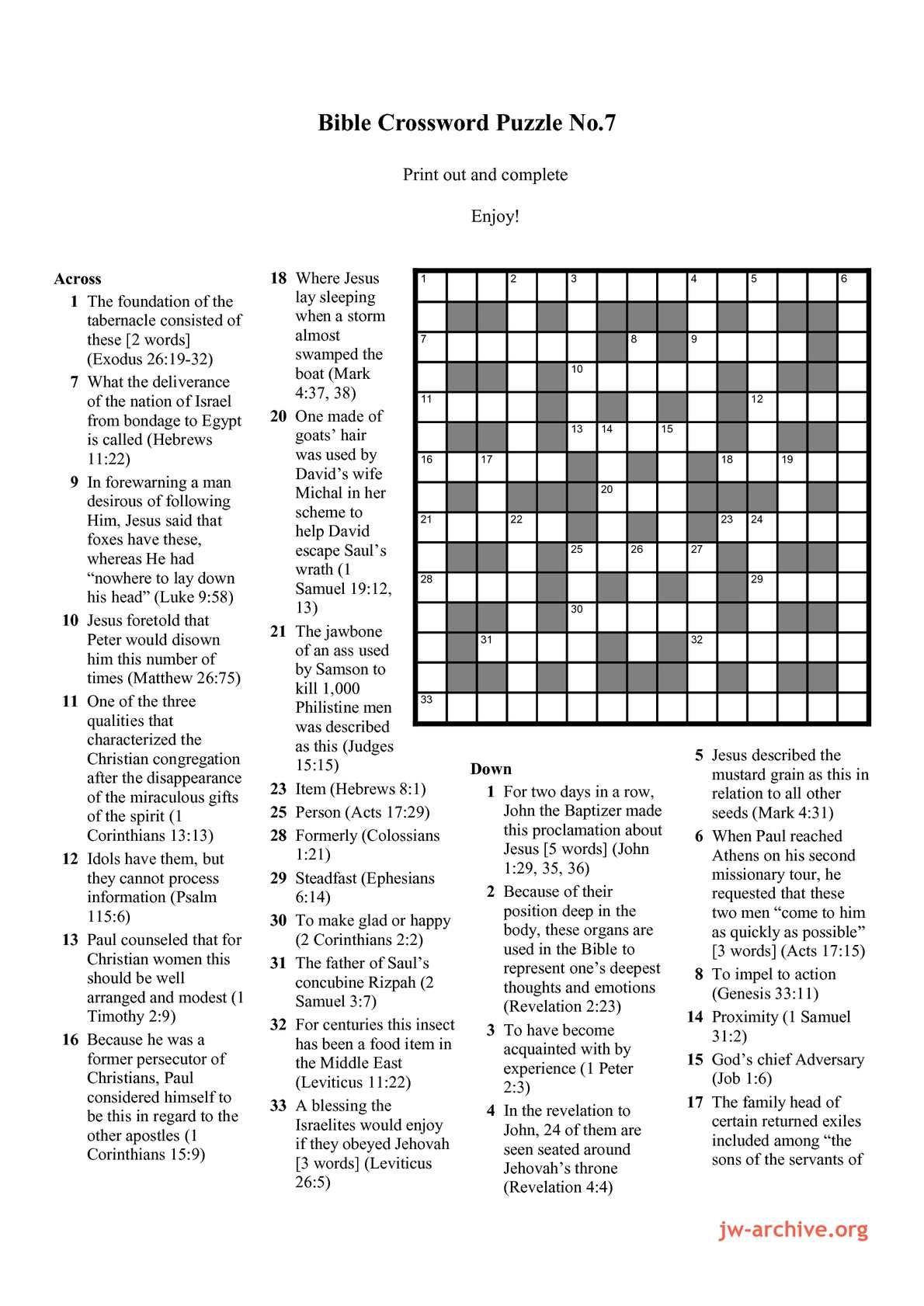Bible Crosswords To Print Out Printable James Crossword Puzzles Free 