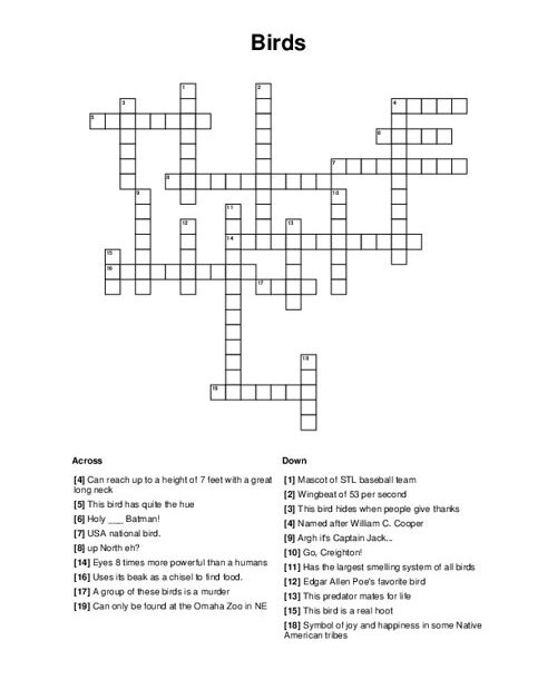 Birds Crossword Puzzle