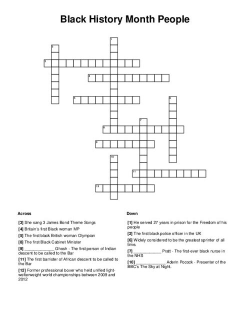 Black History Month People Crossword Puzzle