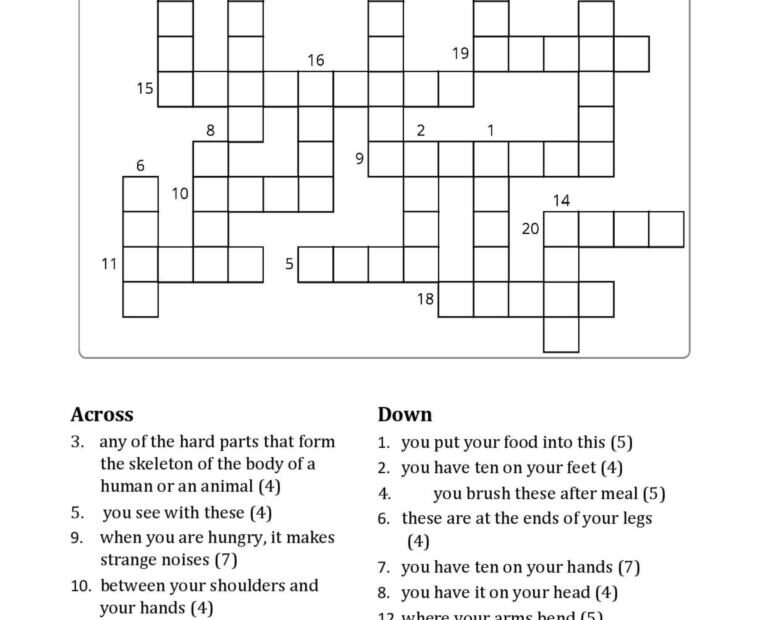 Body Parts Crossword Crossword English ESL Worksheets Pdf Doc