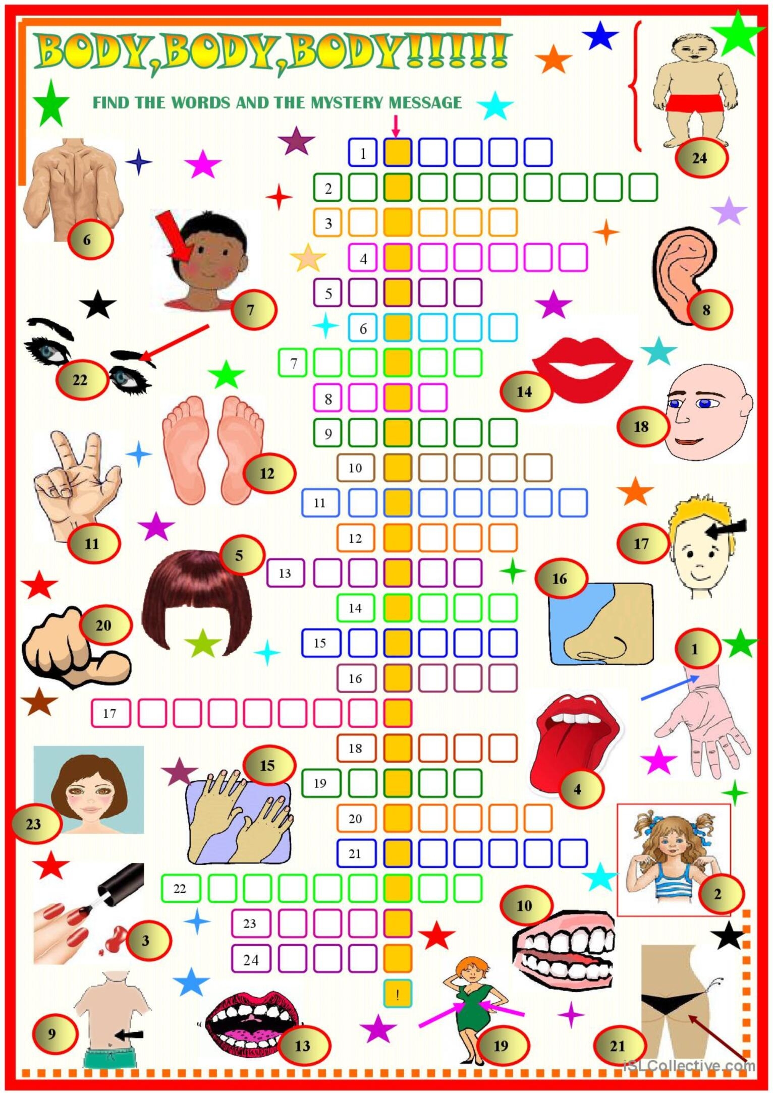 Body Parts crossword With Ke English ESL Worksheets Pdf Doc