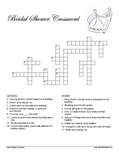 Bridal Shower Crossword Puzzle Free Printable