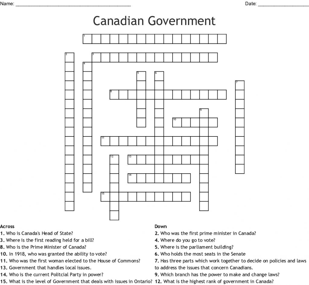Canadian Government Crossword Wordmint Printable Canadian Crossword 