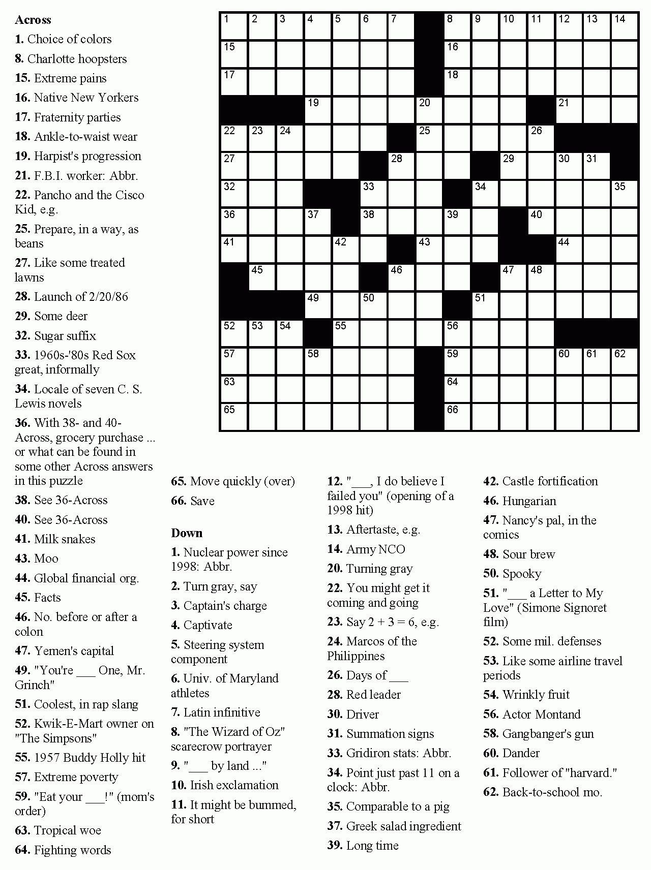 Challenging Crossword Puzzles Printable David N Newman