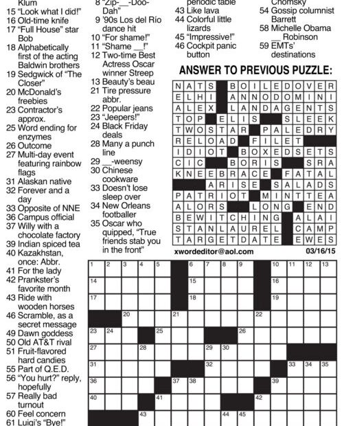Chicago Sun Times Crossword Puzzle Printable Printable Crossword