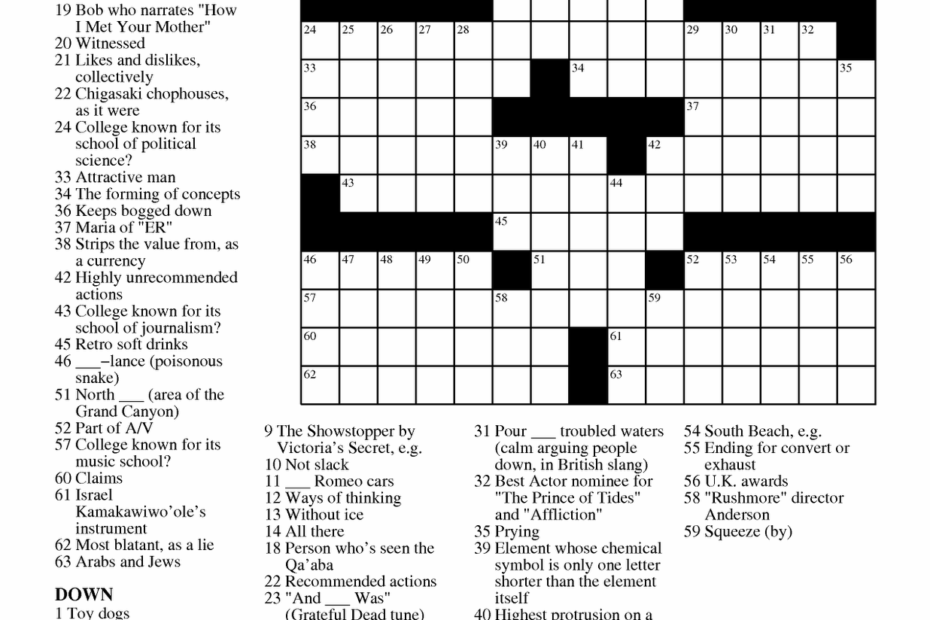 Chicago Tribune Crossword Puzzle Printable Printable Crossword