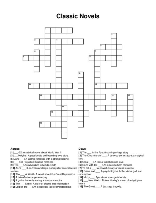 Classic Novels Crossword Puzzle