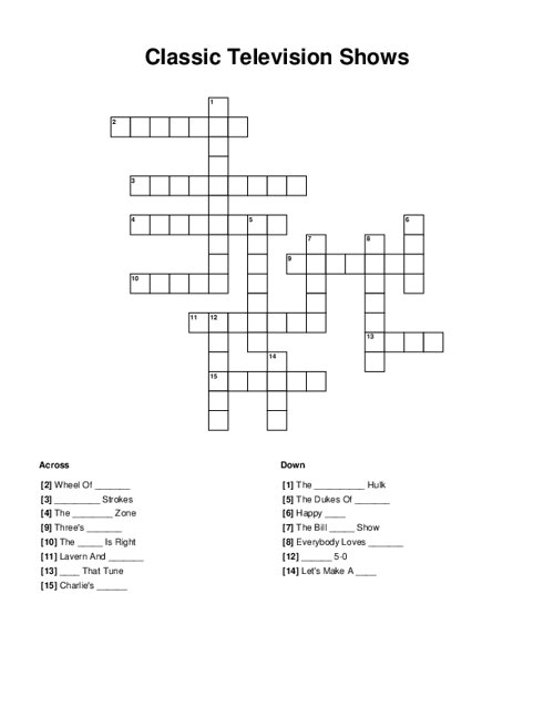 Classic Television Shows Crossword Puzzle