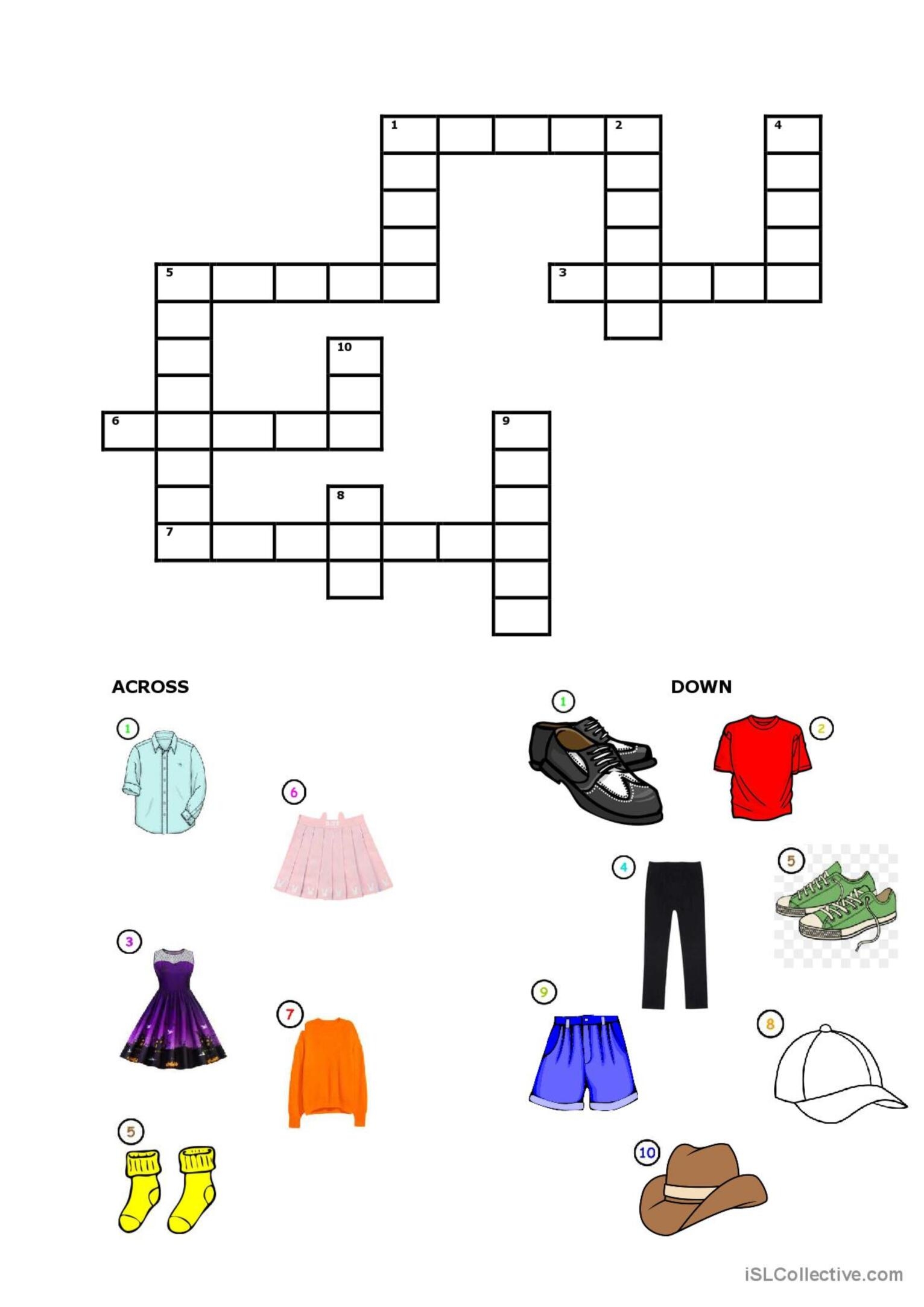 Clothes Crossword Crossword English ESL Worksheets Pdf Doc