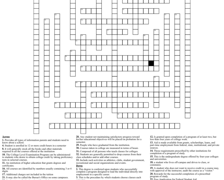 College Crossword Puzzle Printable Free Crossword Puzzles Printable