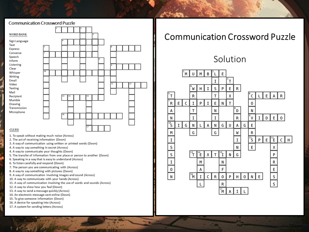 Communication Crossword Puzzle Worksheet Activity Teaching Resources