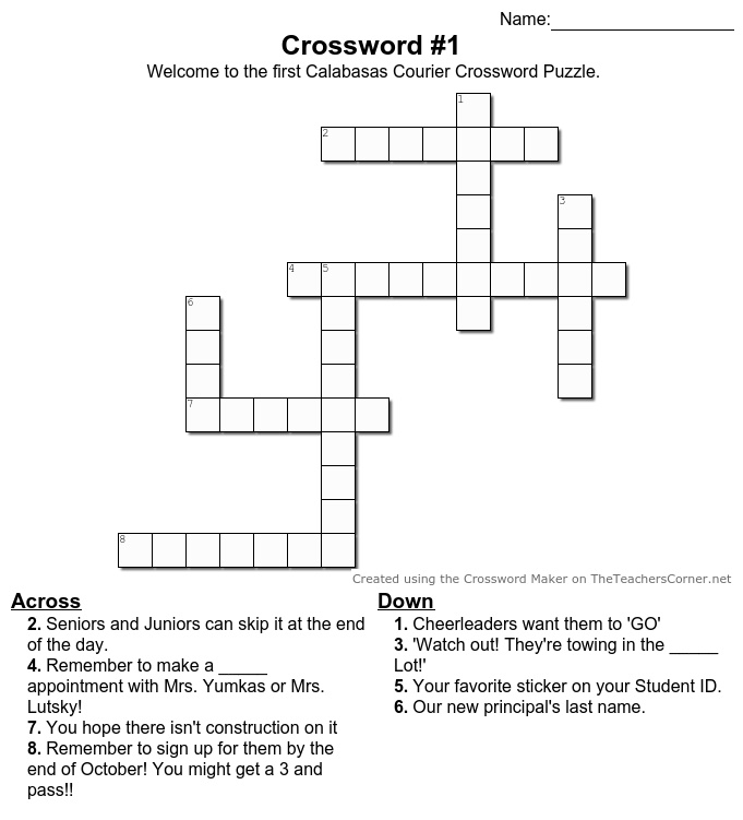 Courier Crossword 1 Calabasas Courier Online