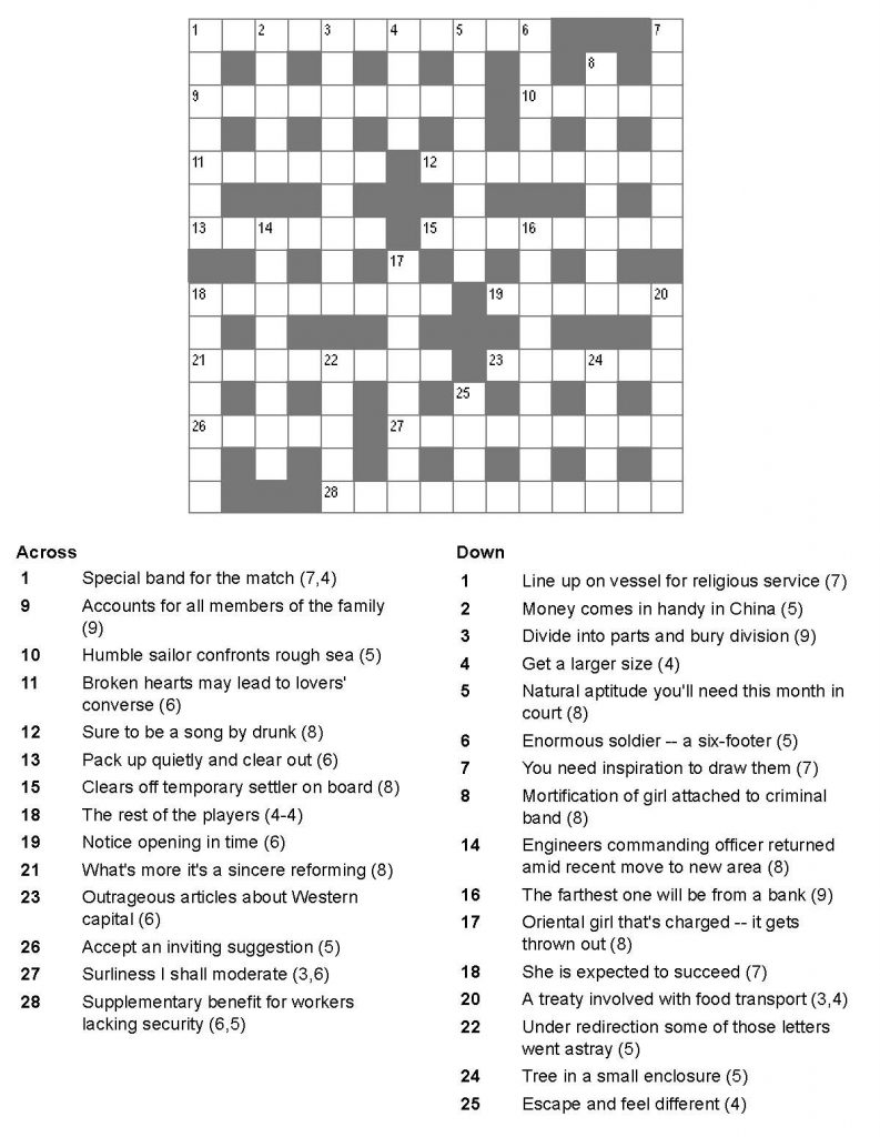 Crossword Clue Without Interruption 3 And 4 Letters Printable 