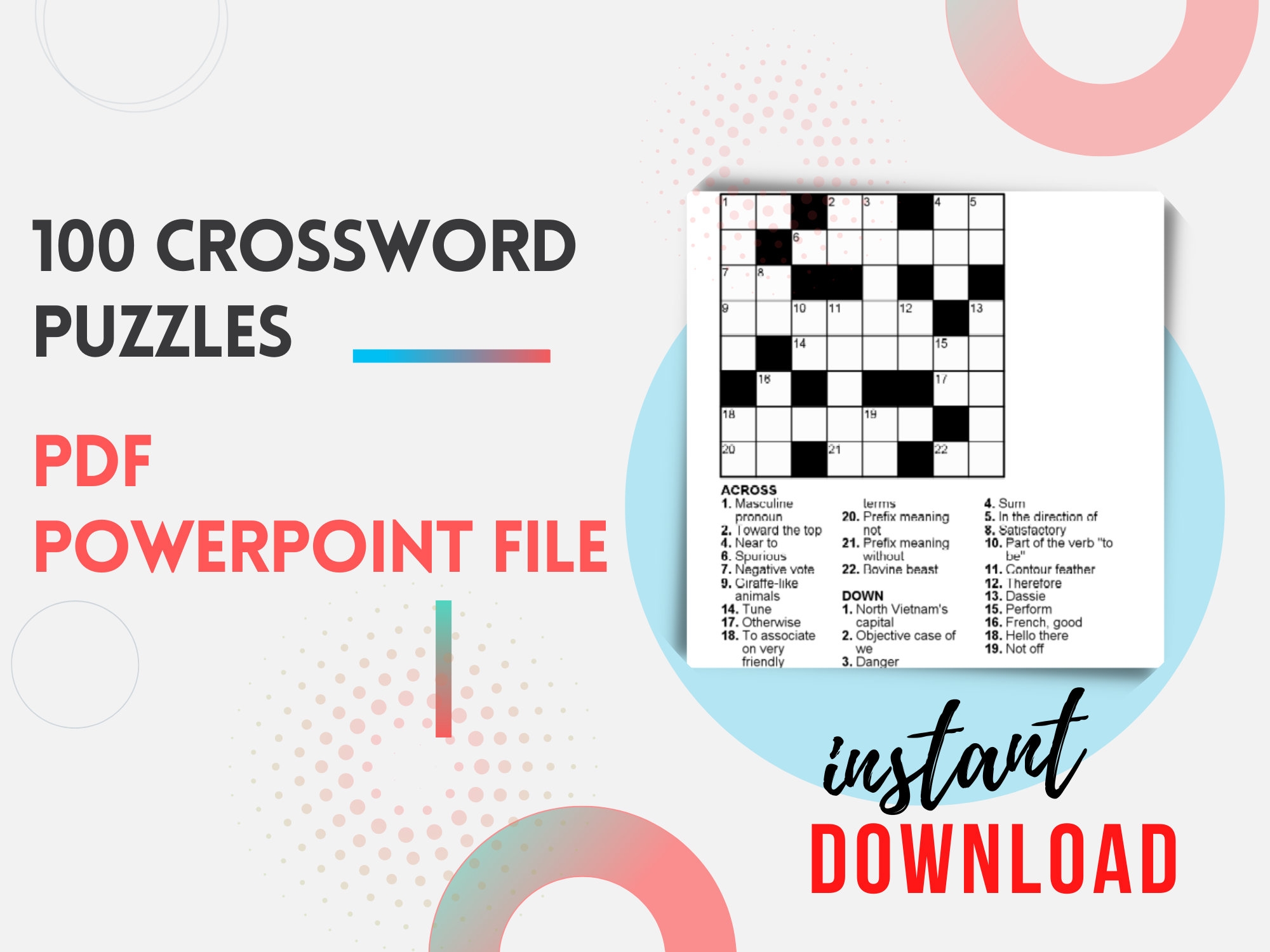 Crossword Printable Puzzles PDF Powerpoint Files Etsy