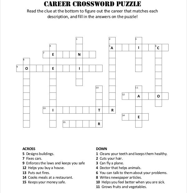 Crossword Puzzle Activity Sheet