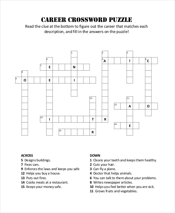 Crossword Puzzle Activity Sheet