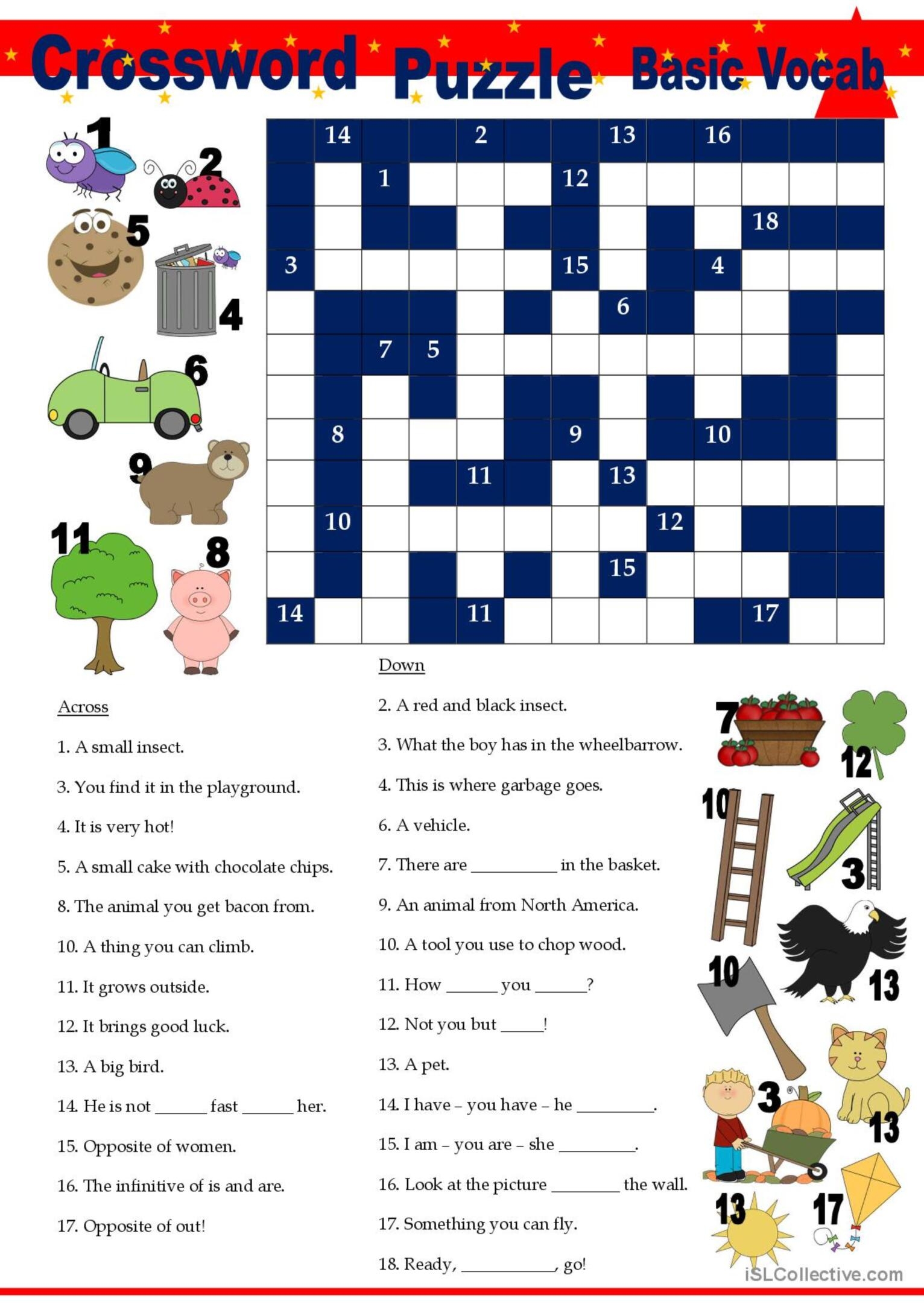 Crossword Puzzle Basic Voca English ESL Worksheets Pdf Doc