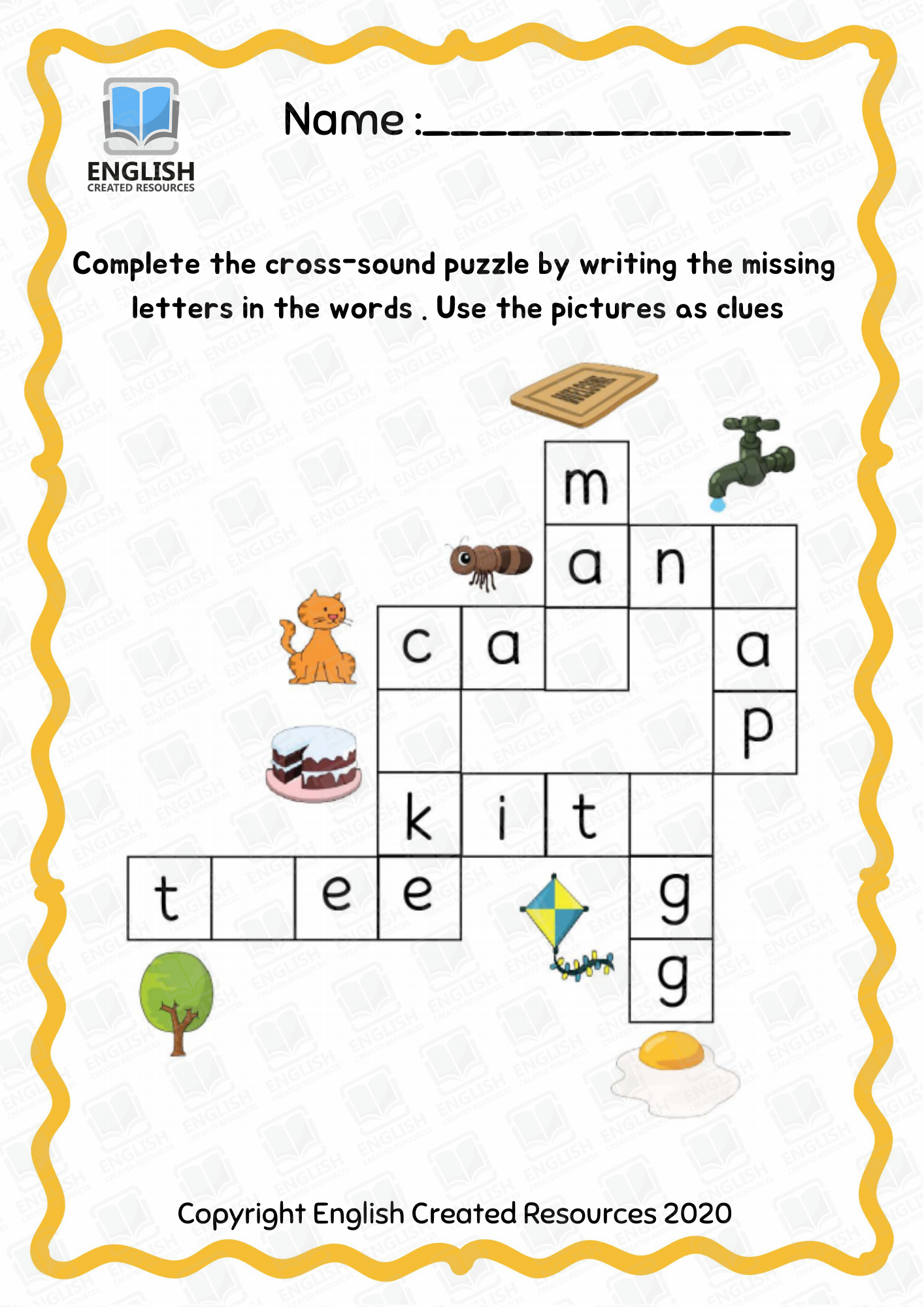 Crossword Puzzle For Kindergarten
