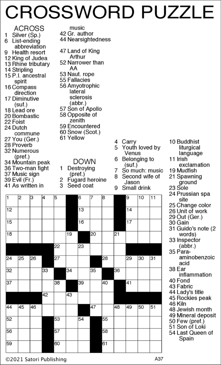 Crossword Puzzle Senior Centers