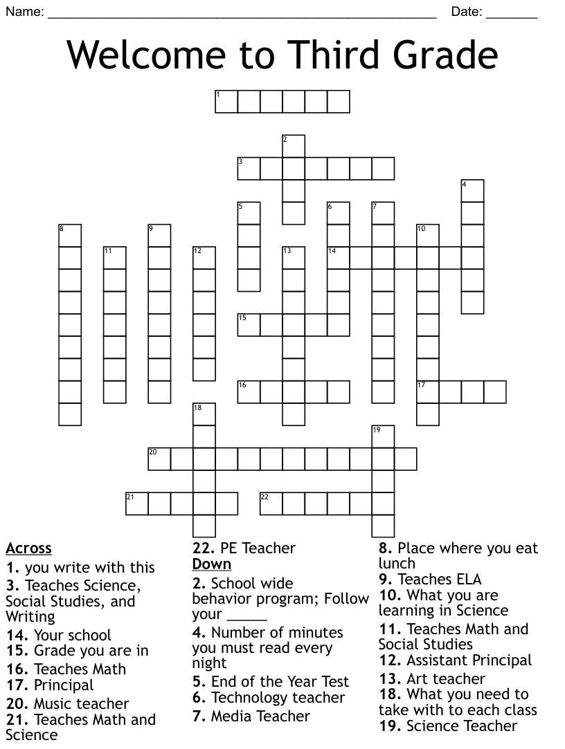 Crossword Puzzles 3rd Grade Free Crossword Puzzles Printable