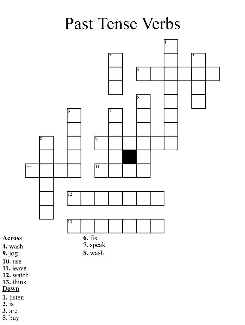 Crossword Puzzles Printable On Tenses Free Crossword Puzzles Printable