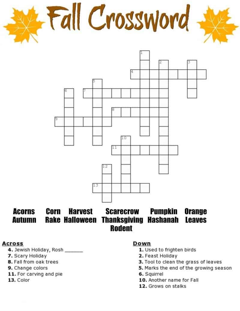 Crossword Puzzles Printable With Word Bank