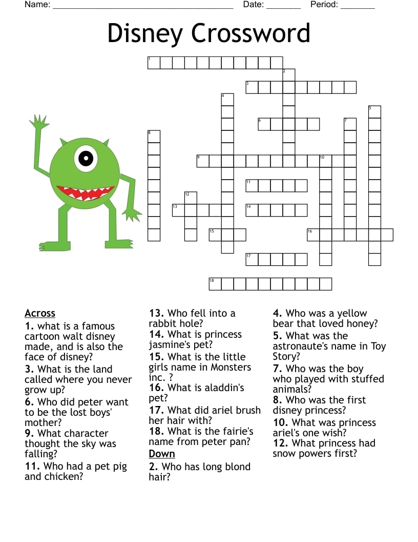 Crossword Puzzles Printable With Word Bank