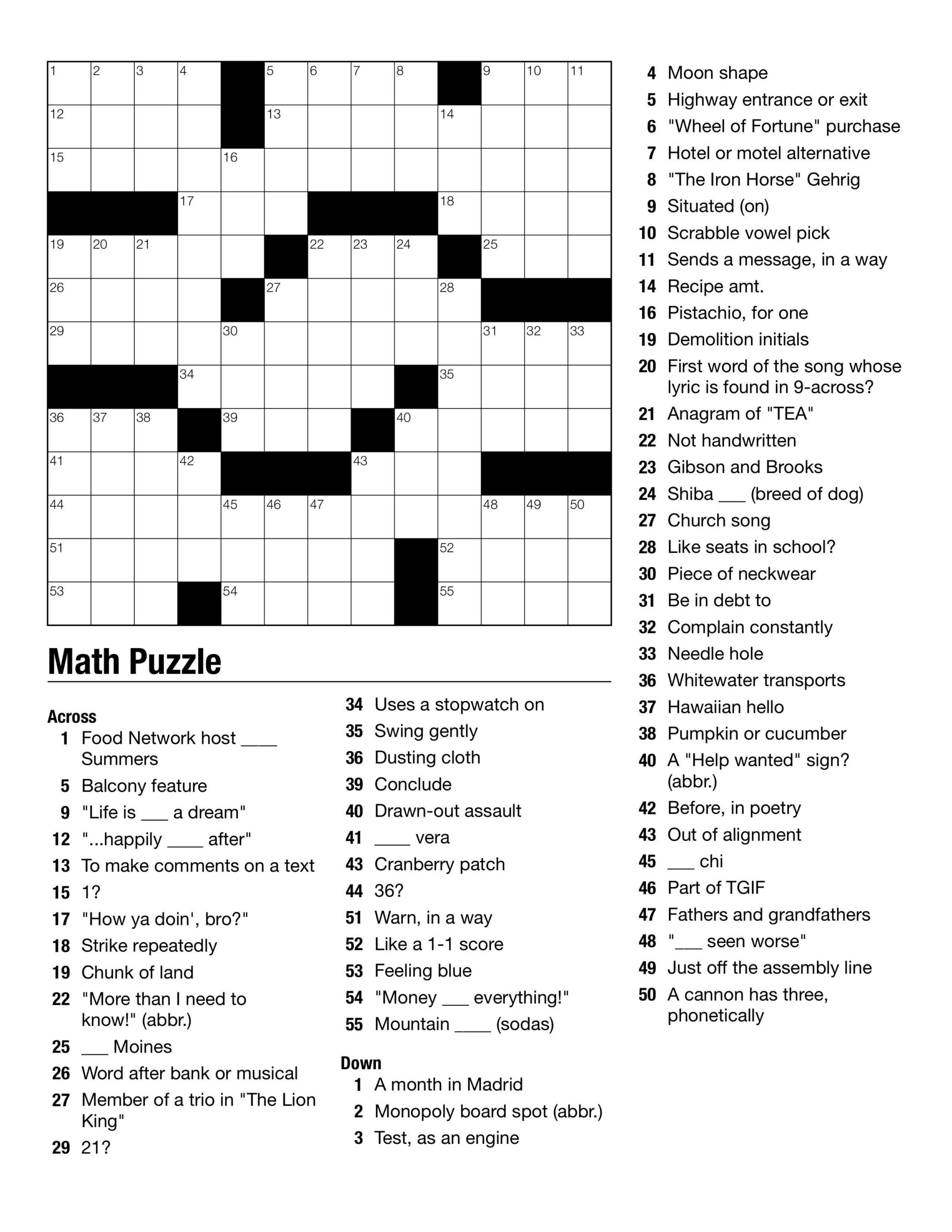Crossword Puzzles With Answers Crossword Puzzles Answers Cro