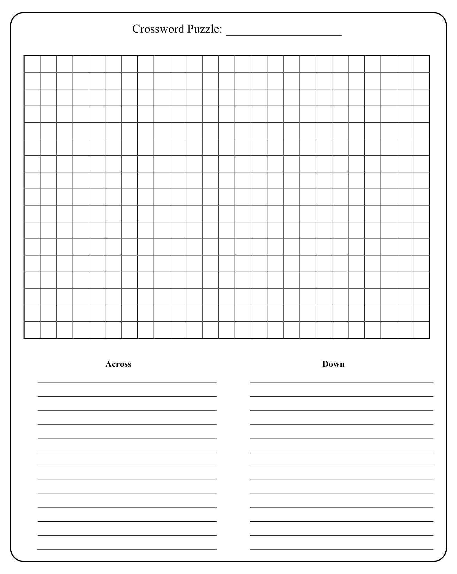 Crossword Template Printable Printable Calendars AT A GLANCE