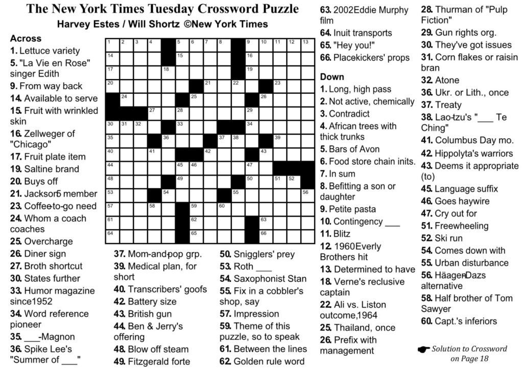 Crosswords Archives Tribune Content Agency Printable La Times Mary 