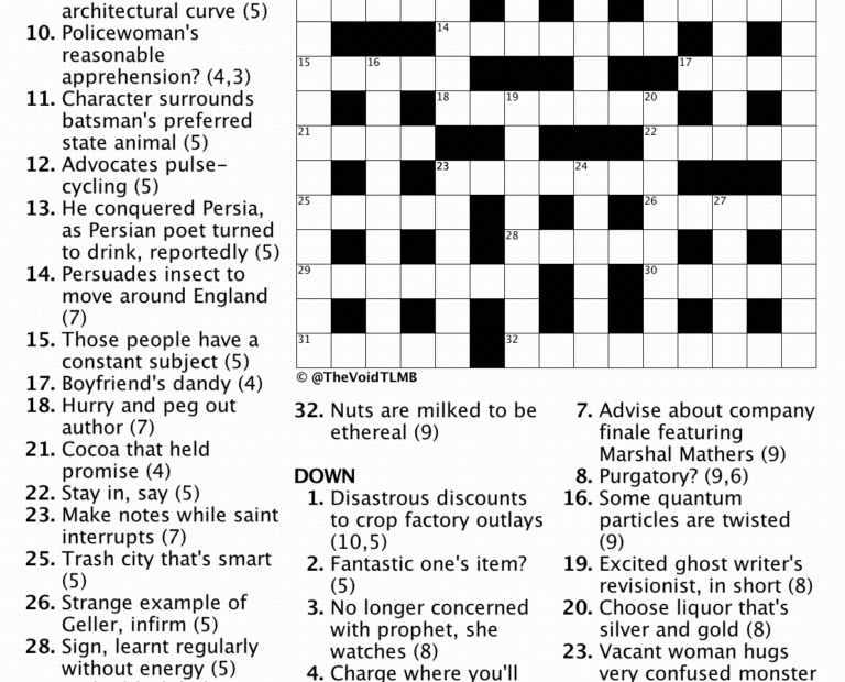 Cryptic Crossword April 2019 TLMB Printable Crossword Puzzles Online
