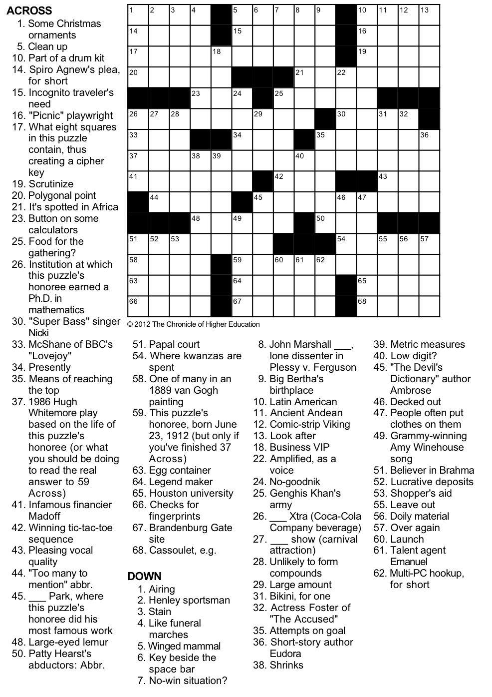 Cryptic Tribute Crossword Puzzle