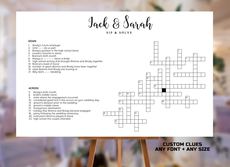 Custom Crossword Puzzle Giant Crossword Puzzle Wedding Etsy Ukraine 